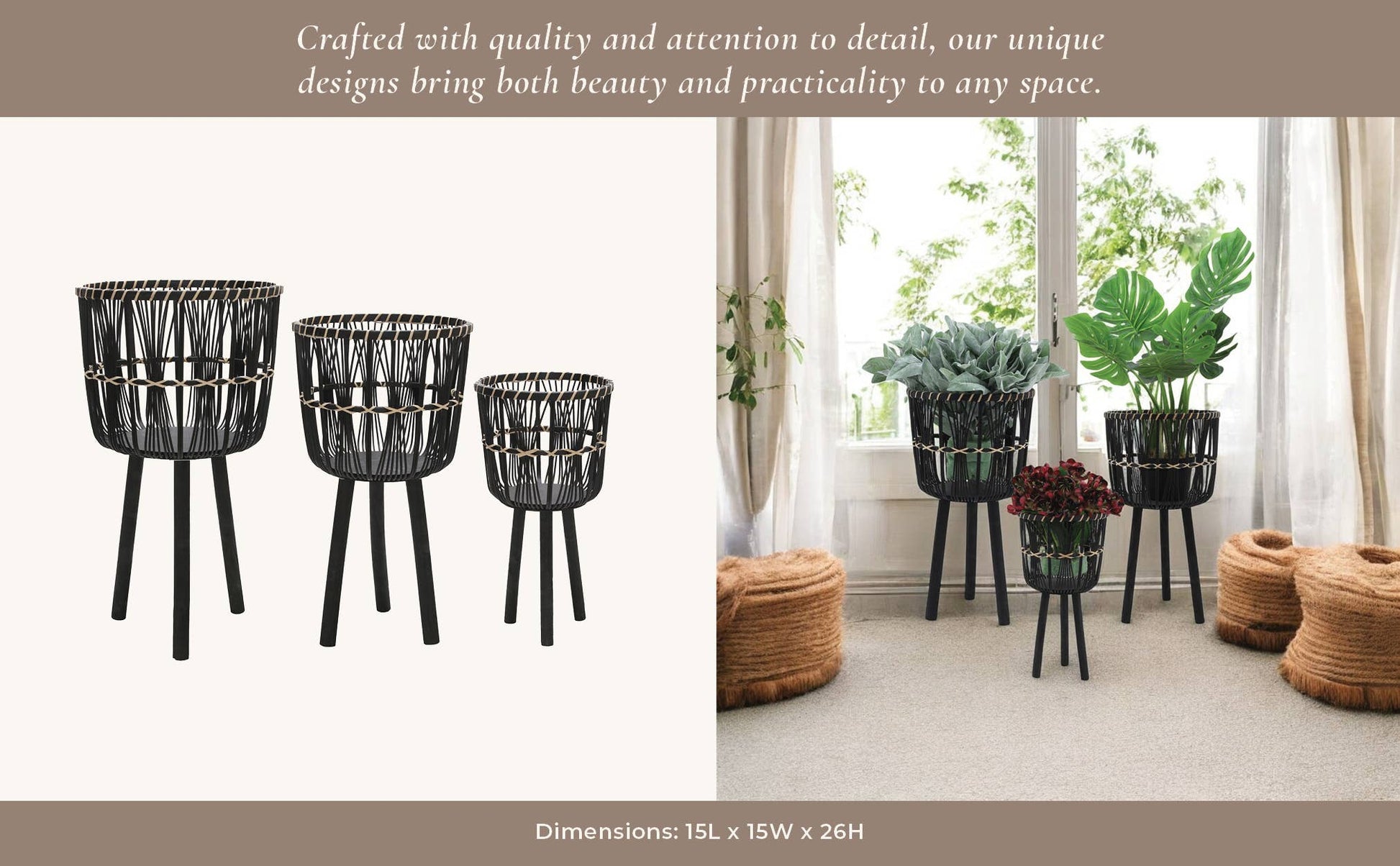 Bamboo Tripod Base Planters –