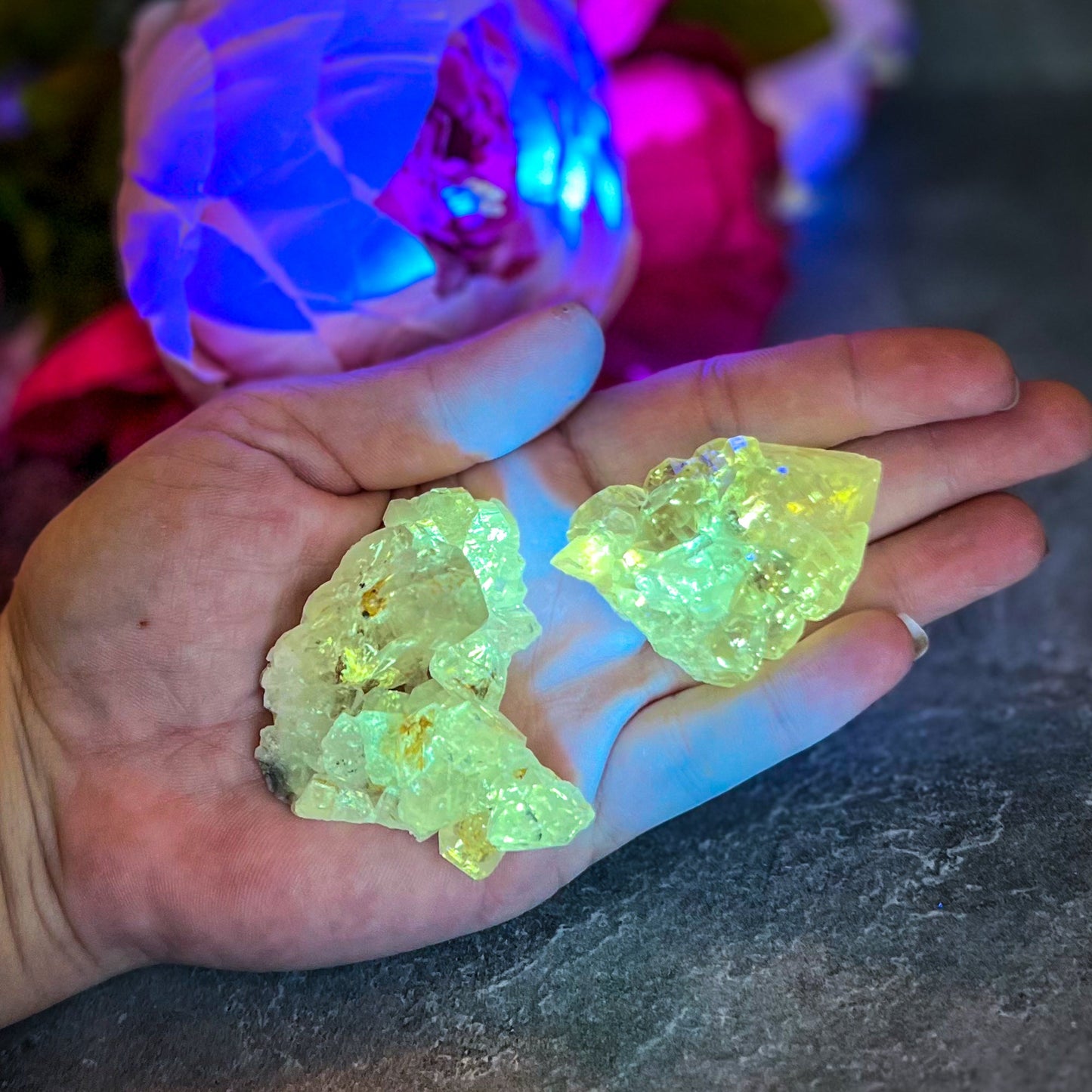 Firefly Petroleum Quartz – Rare Fluorescent Crystal Specimens from Madagascar – 50-59 Grams