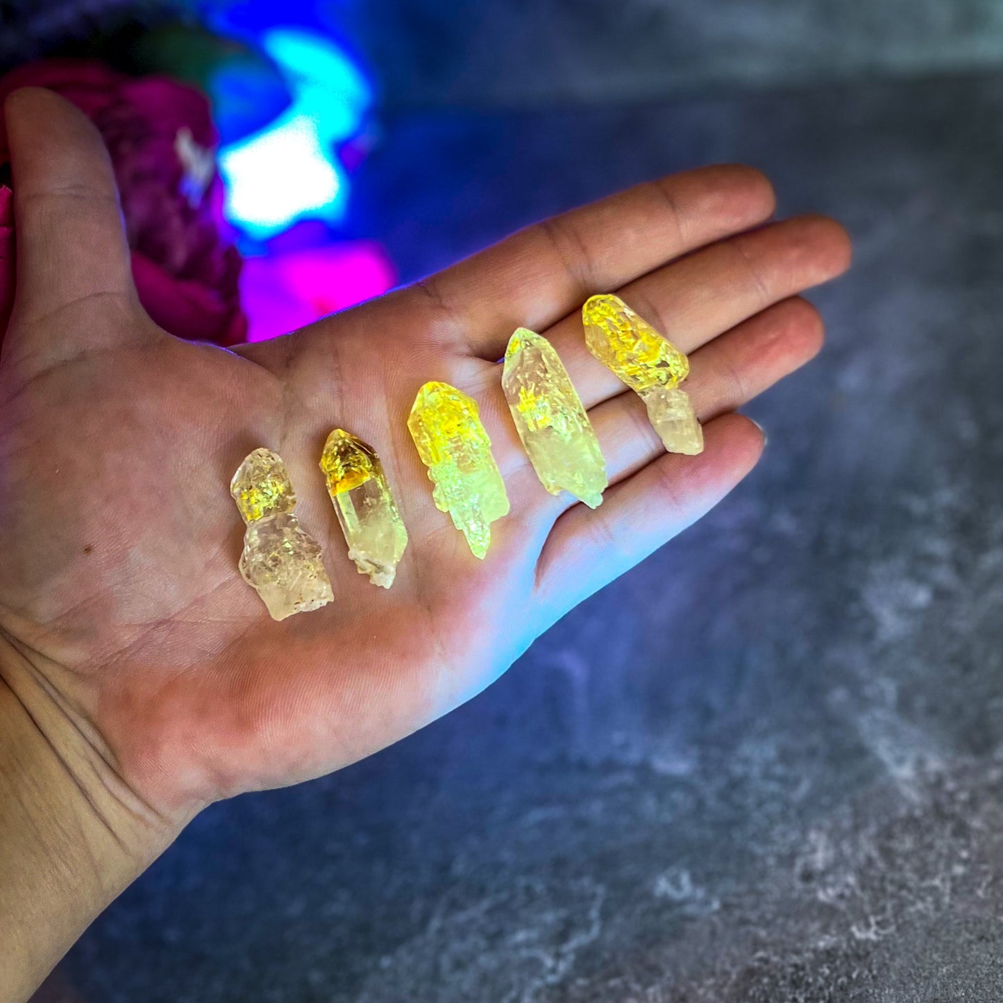 Firefly Petroleum Quartz – Rare Fluorescent Crystal Specimens from Madagascar – 3-4.99 grams