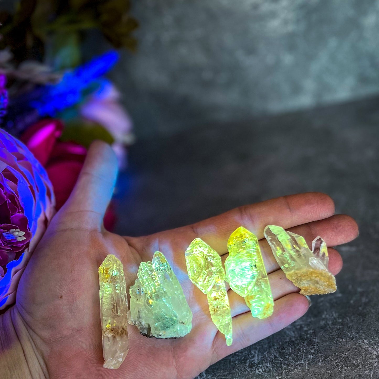 Firefly Petroleum Quartz – Rare Fluorescent Crystal Specimens from Madagascar – 10-19 Grams