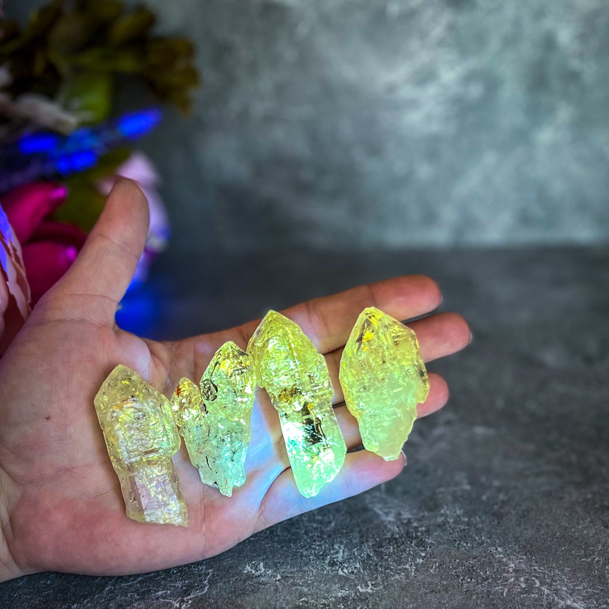 Firefly Petroleum Quartz – Rare Fluorescent Crystal Specimens from Madagascar – 20-29 Grams