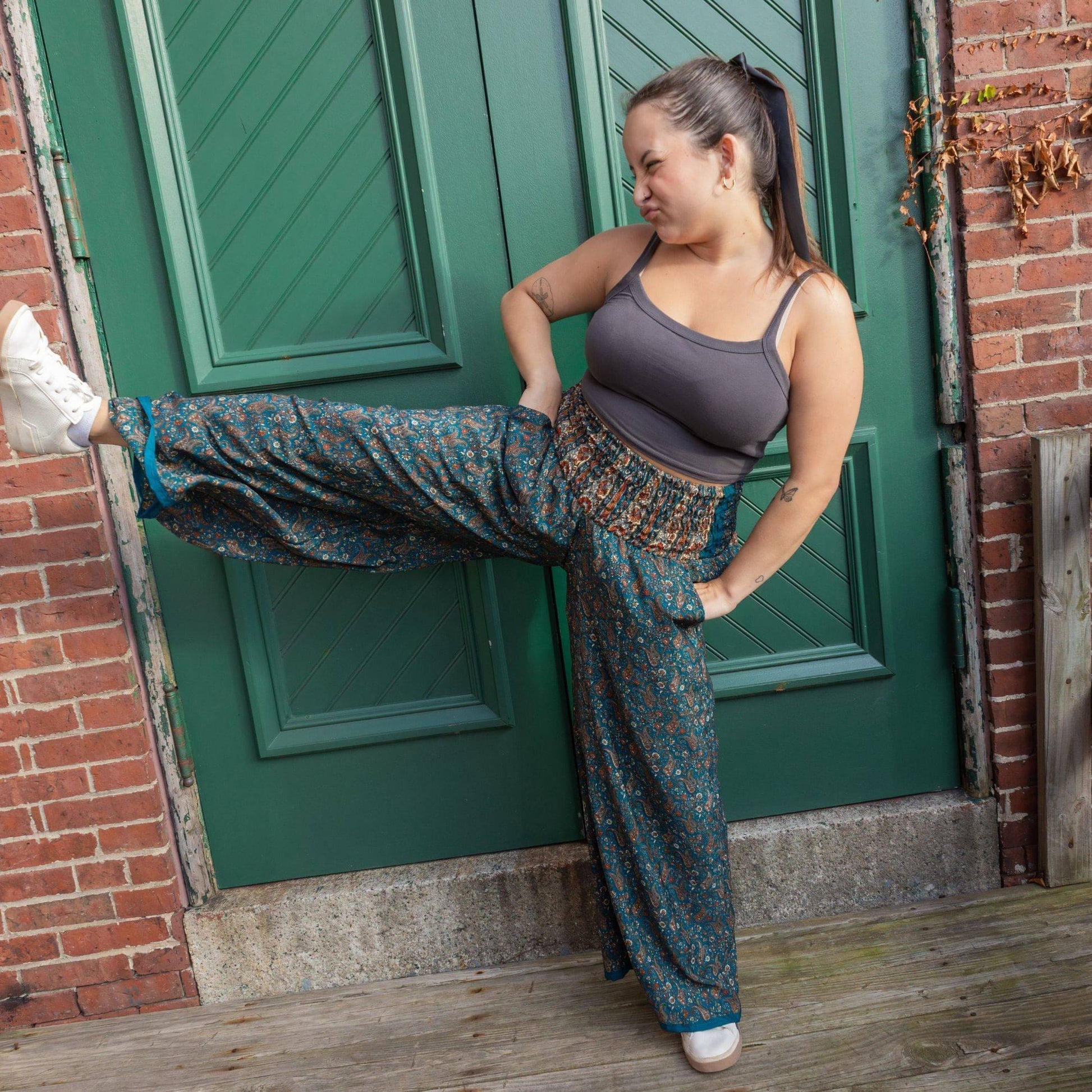 Free Spirit Wide-Leg Palazzo Pants with Pockets | Upcycled Boho – 14-32 Clothing and Accessories