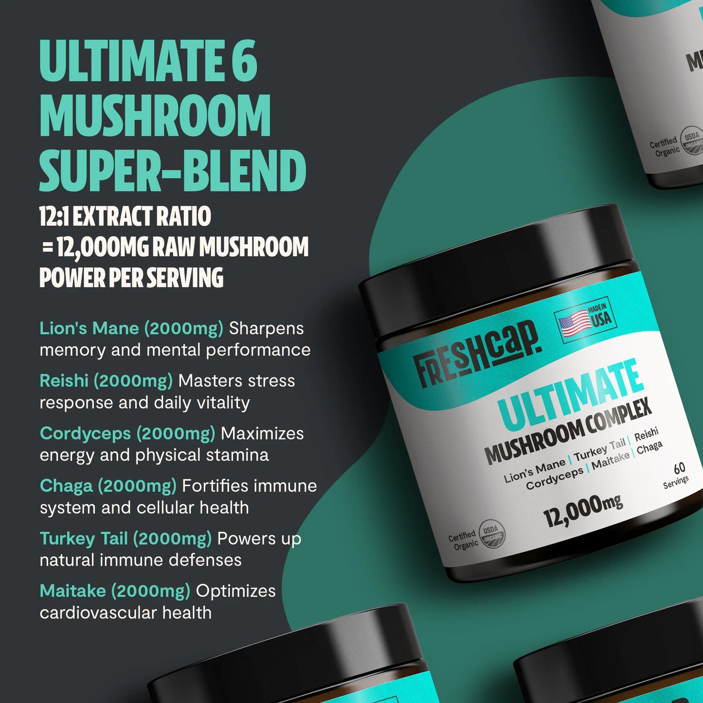 Ultimate Mushroom Complex Powder – 6 Mushroom Blend for Wellness