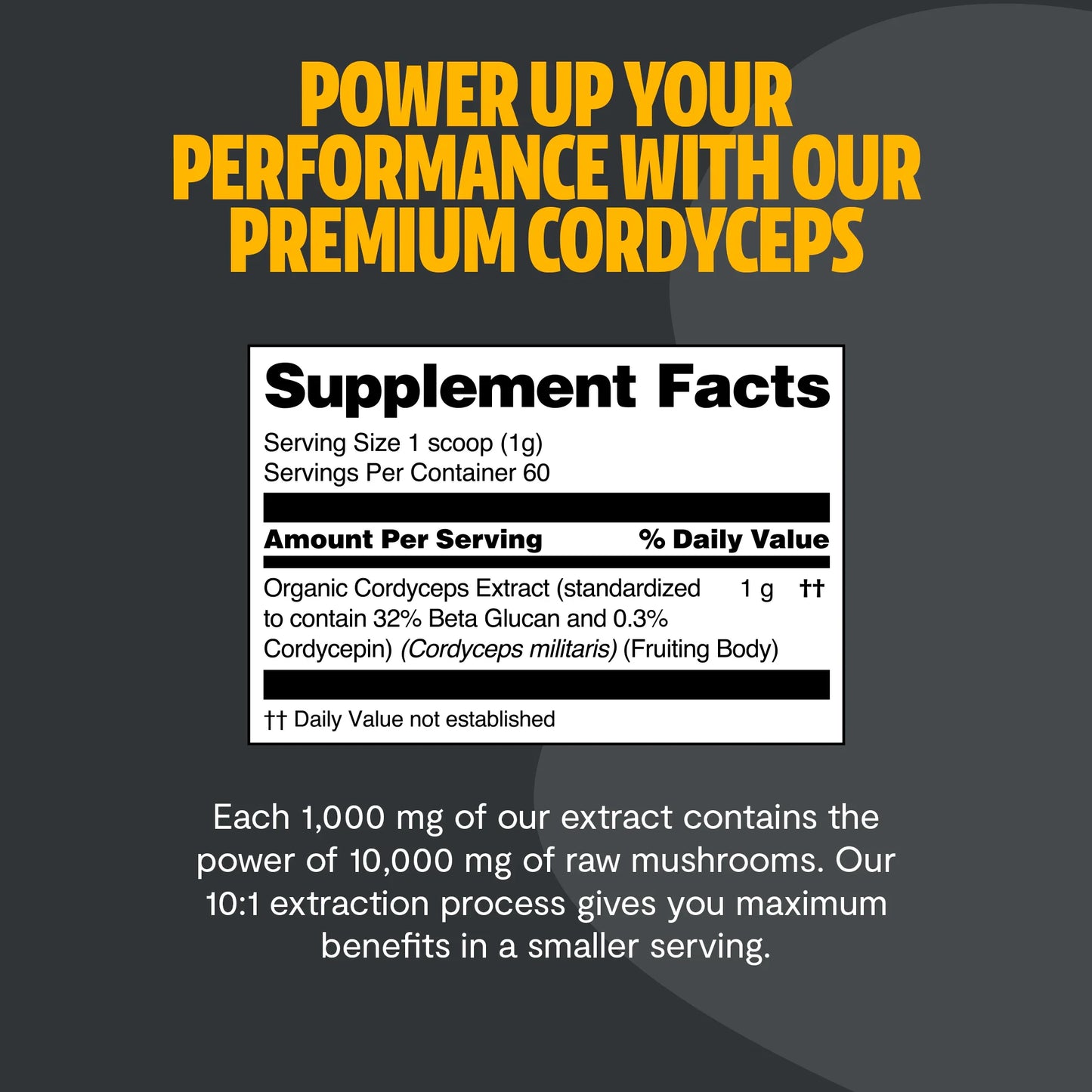 Cordyceps Mushroom Extract Powder – 10,000mg for Energy & Performance