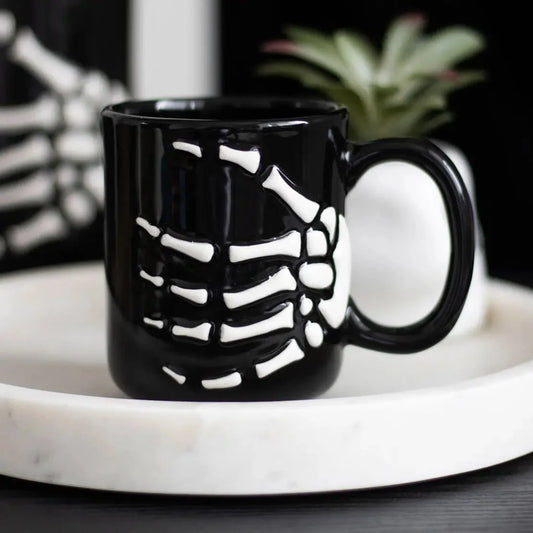 Gothic Halloween Skeleton Hand Mug –
