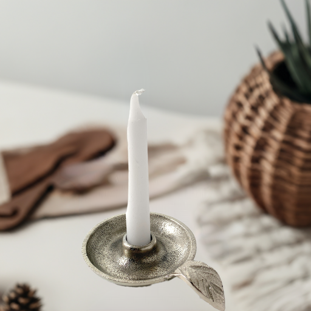 Vibhsa Taper Candlestick Holder Dish-Silver – home Decor