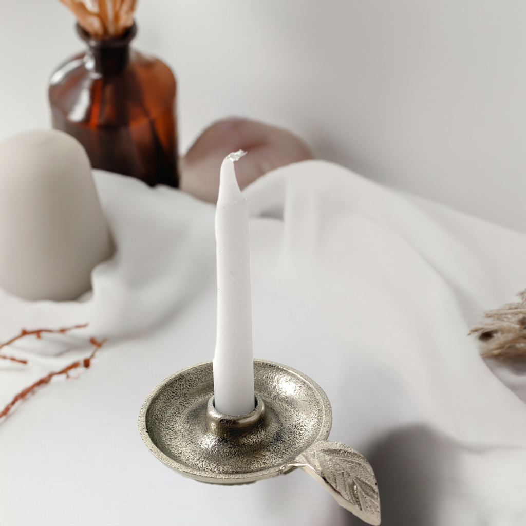 Vibhsa Taper Candlestick Holder Dish-Silver – home Decor