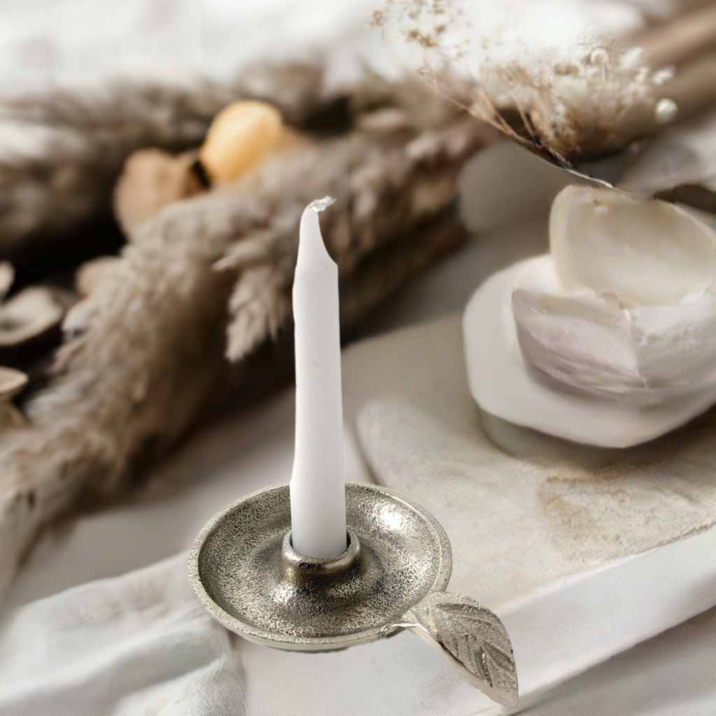 Vibhsa Taper Candlestick Holder Dish-Silver – home Decor