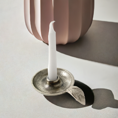 Vibhsa Taper Candlestick Holder Dish-Silver – home Decor