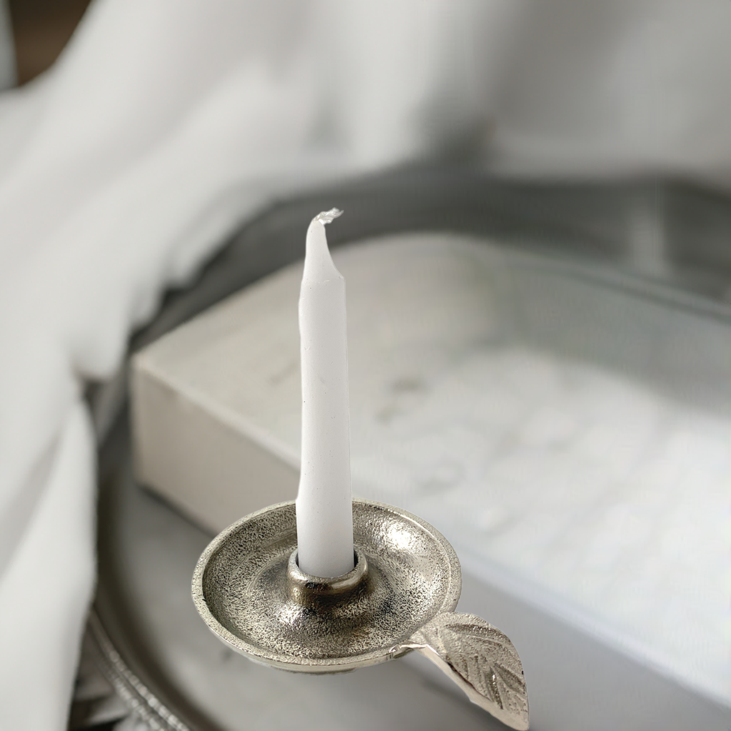 Vibhsa Taper Candlestick Holder Dish-Silver – home Decor