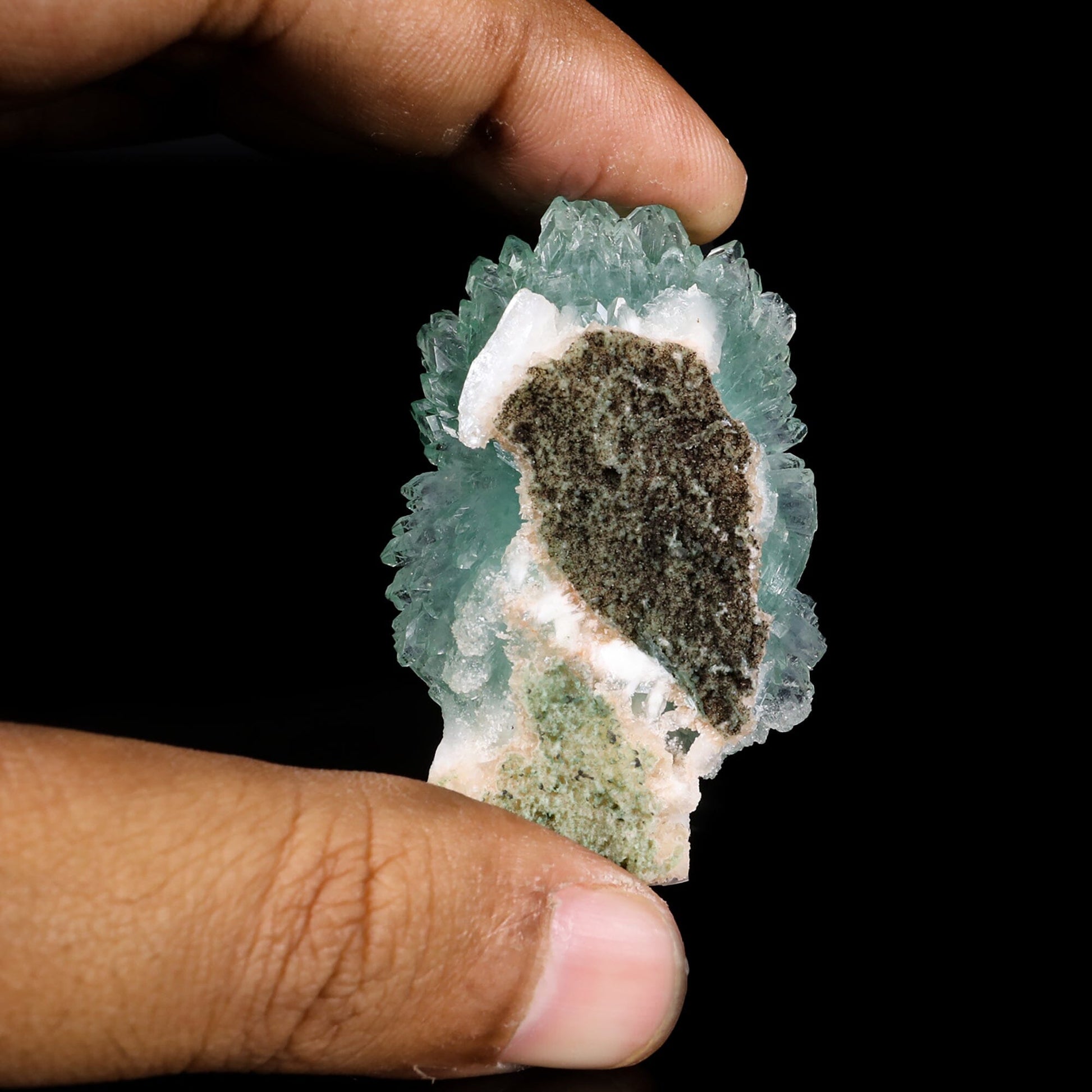 Green Apophyllite Bow with Stilbite Natural Mineral Specimen – Apophyllite