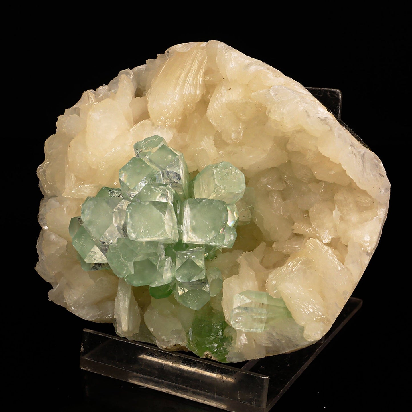 Green Apophyllite Disco Ball with Stilbite Natural Mineral Specimen # B 6819