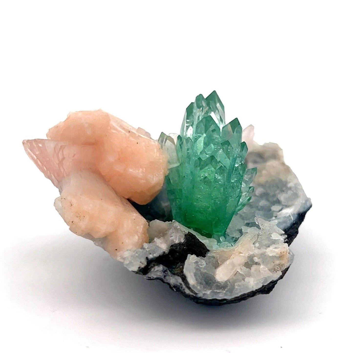 Green Apophyllite with Stilbite Natural Mineral Specimen USA – Apohyllite