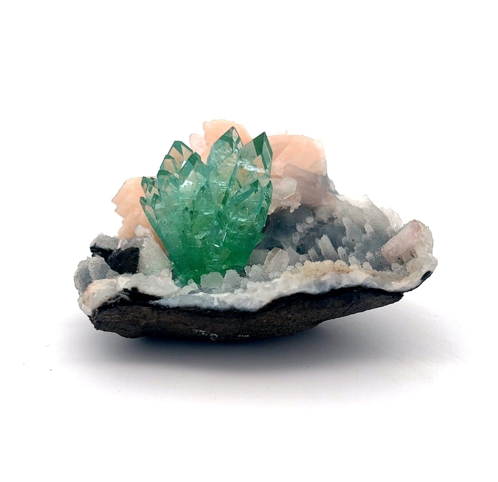 Green Apophyllite with Stilbite Natural Mineral Specimen USA – Apohyllite