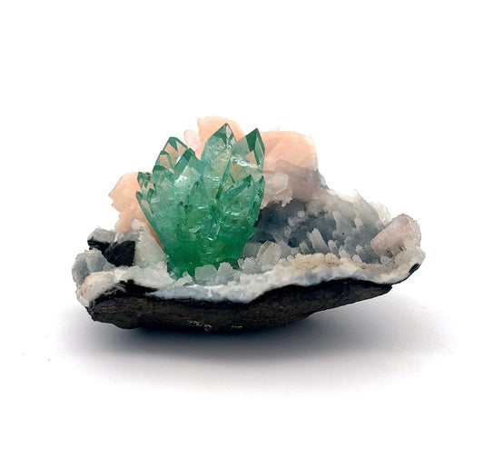 Green Apophyllite with Stilbite Natural Mineral Specimen USA