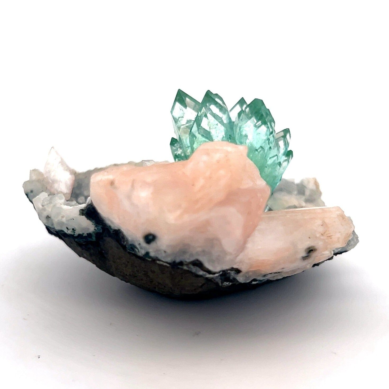 Green Apophyllite with Stilbite Natural Mineral Specimen USA – Apohyllite