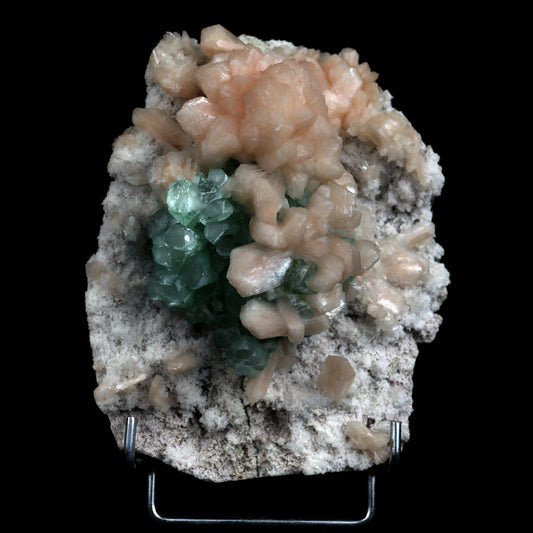Green Apophyllite with Stilbite On Cluster Natural Mineral Specimen  # B 4879