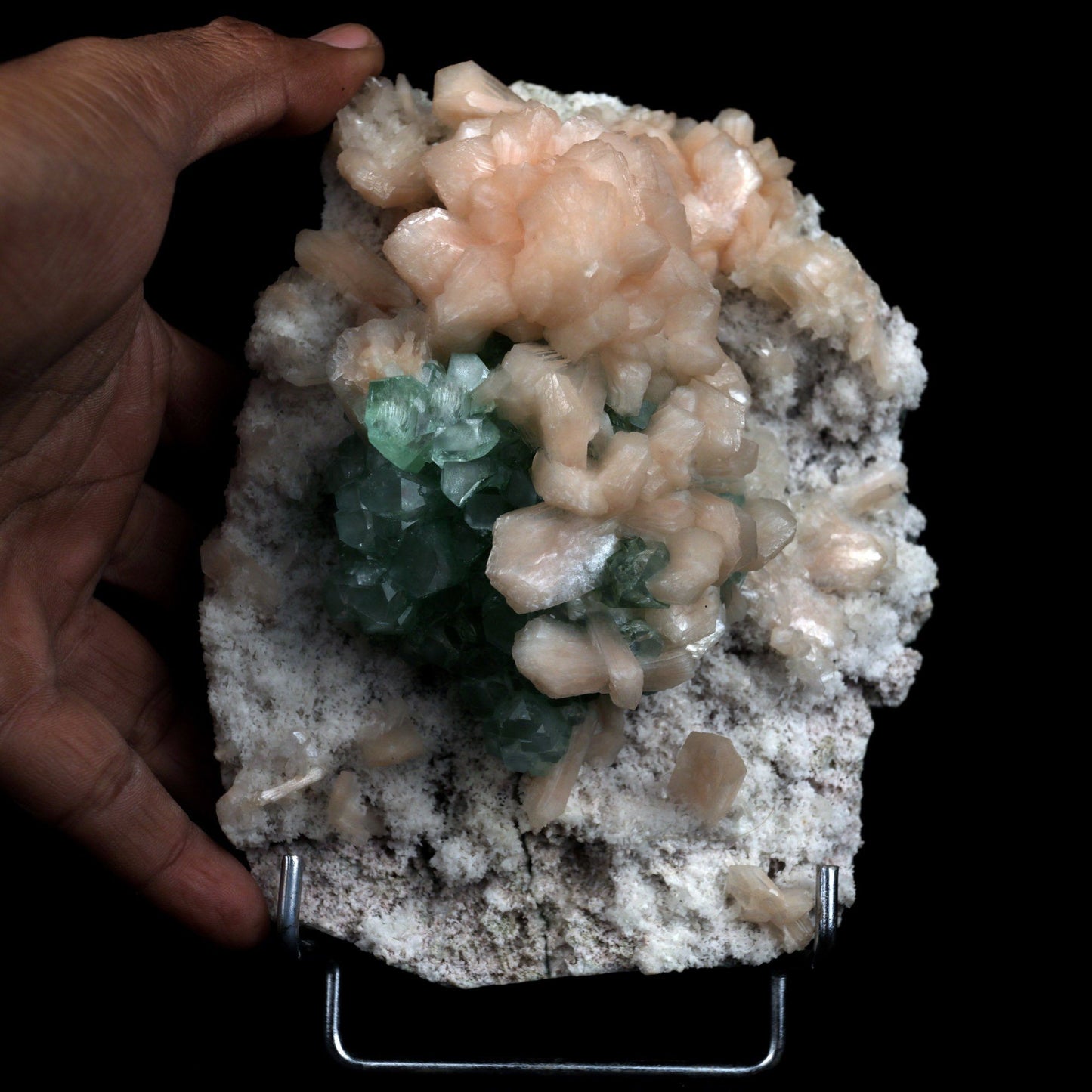 Green Apophyllite with Stilbite On Cluster Natural Mineral Specimen  # B 4879
