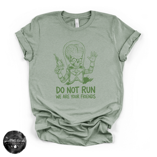 Do Not Run Alien Tee | Funny UFO Graphic T-Shirt – Heather Sage