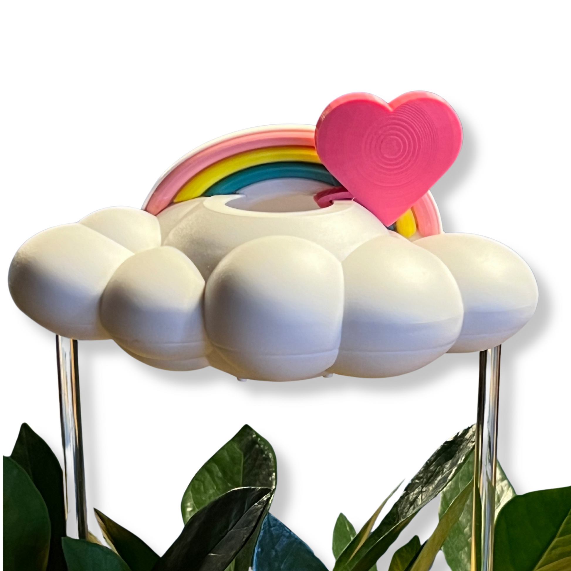 Original Dripping Rain Cloud with Pink Heart and Pastel Rainbow Charms – Clouds