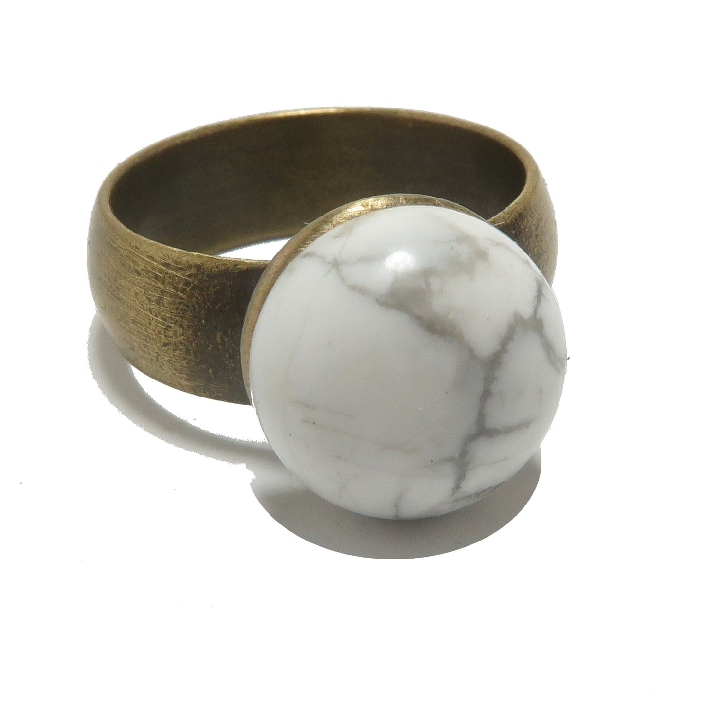 Howlite Ring Destiny on my Finger Round Antiqued Brass Size 7.25