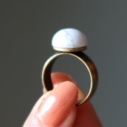 Howlite Ring Destiny on my Finger Round Antiqued Brass Size 7.25