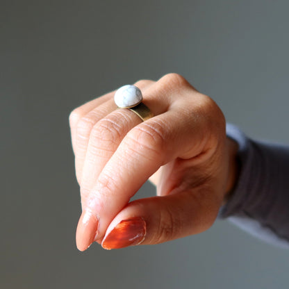 Howlite Ring Destiny on my Finger Round Antiqued Brass Size 7.25