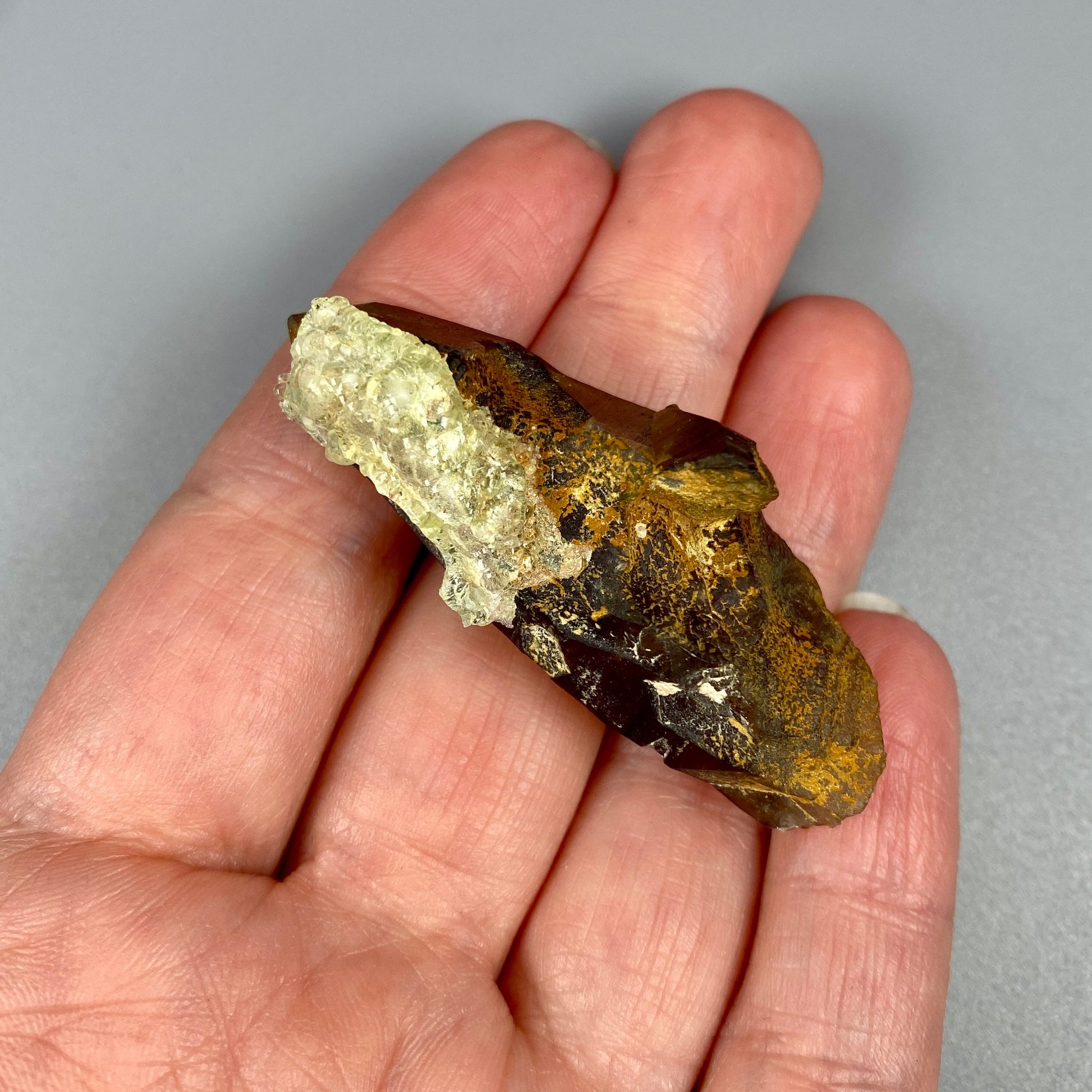 19.98 g. Hyalite Opal on Smoky Quartz – Smoky Quartz