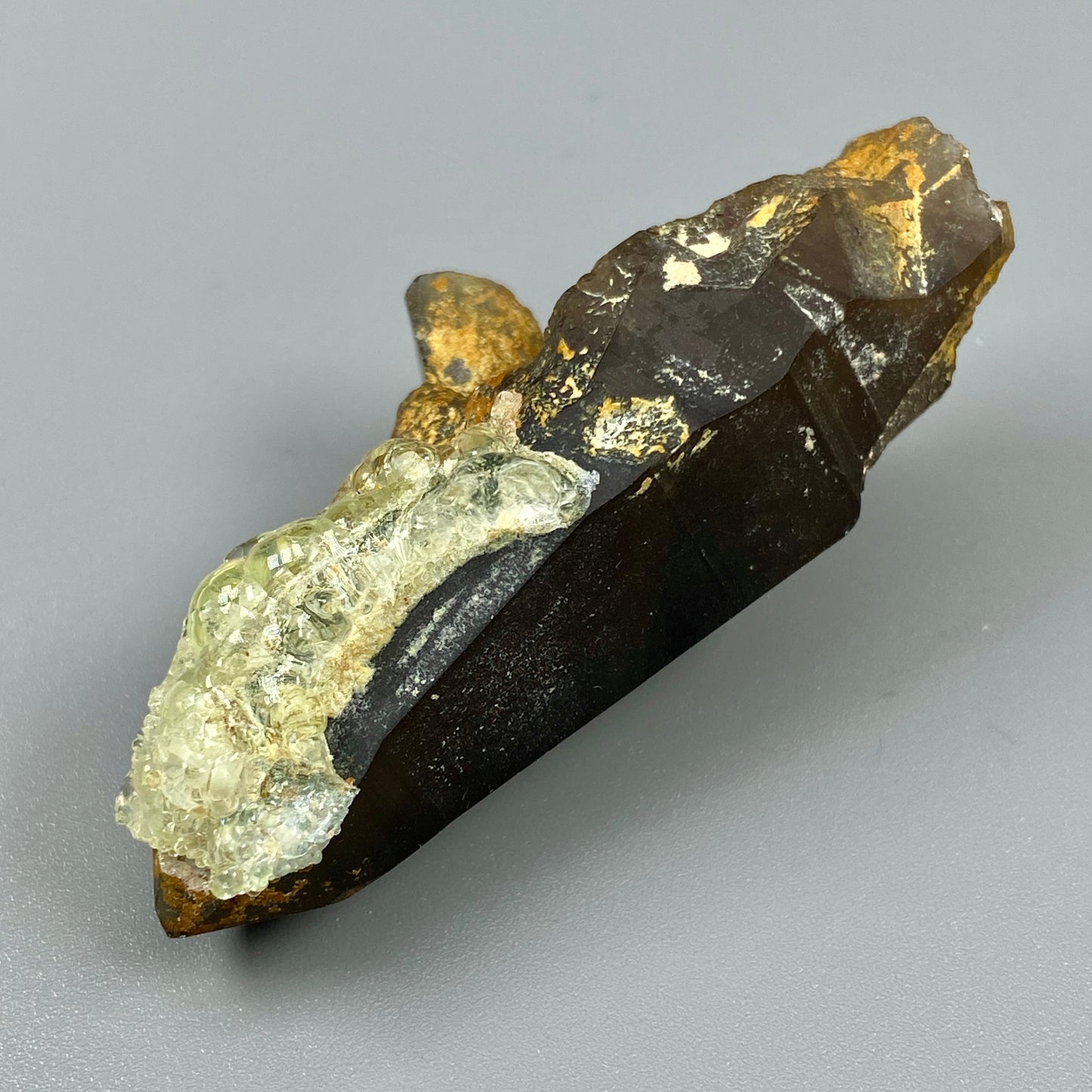 19.98 g. Hyalite Opal on Smoky Quartz – Smoky Quartz