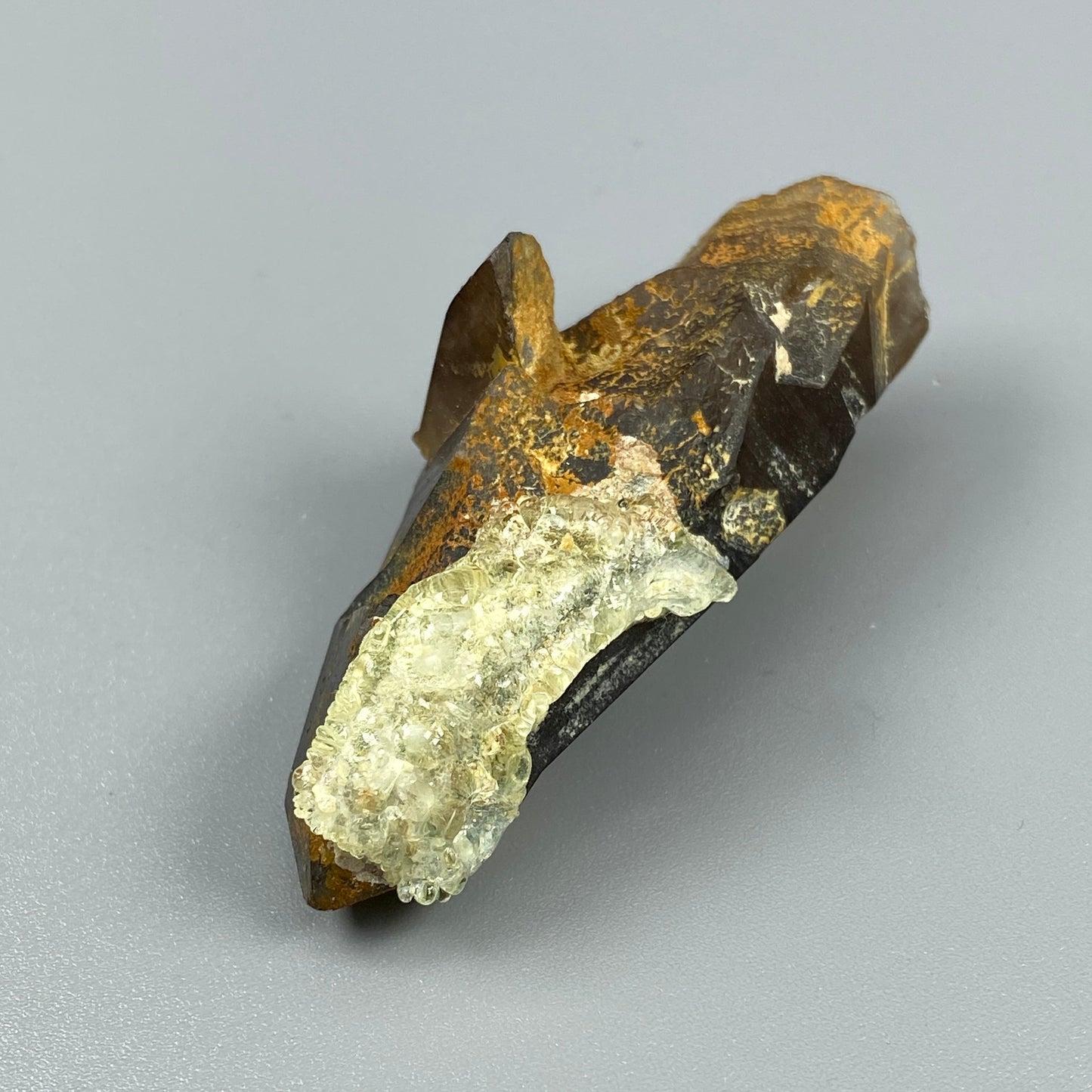 19.98 g. Hyalite Opal on Smoky Quartz – Smoky Quartz