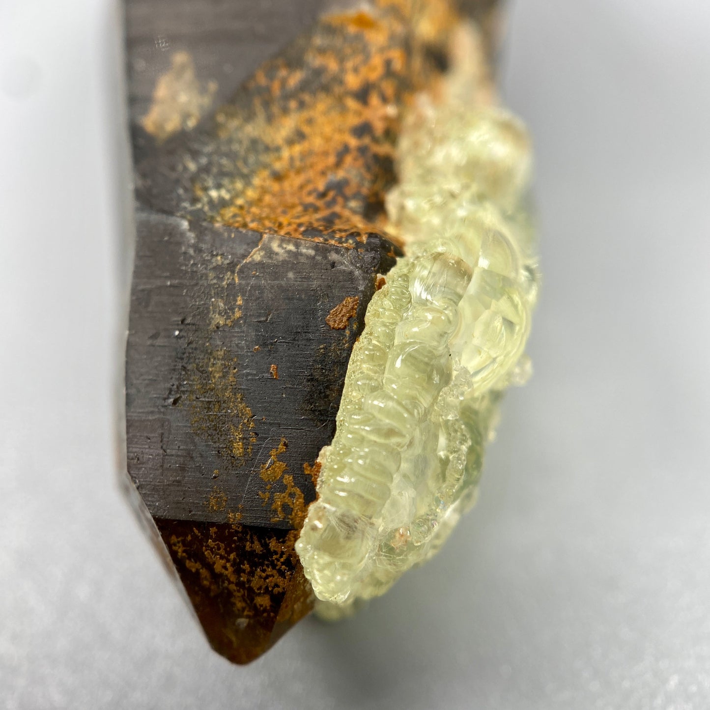 19.98 g. Hyalite Opal on Smoky Quartz – Smoky Quartz