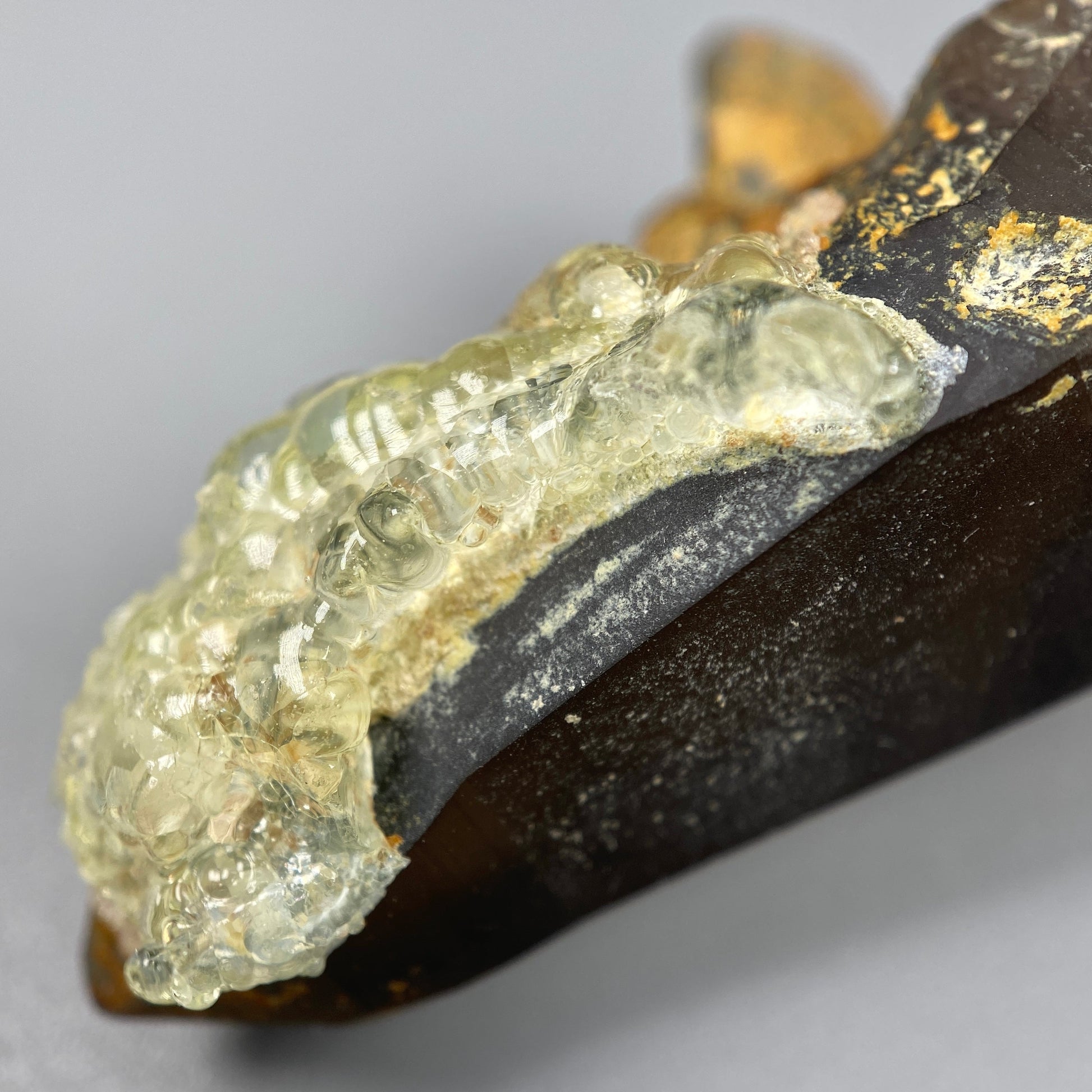 19.98 g. Hyalite Opal on Smoky Quartz – Smoky Quartz