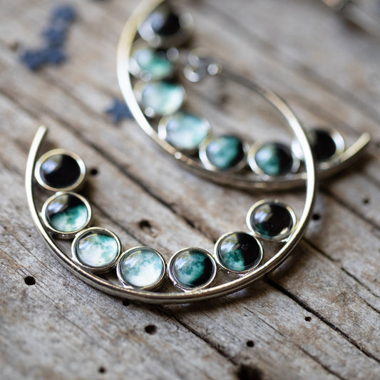 Moon Phase Hoop Earrings – Silver Earrings
