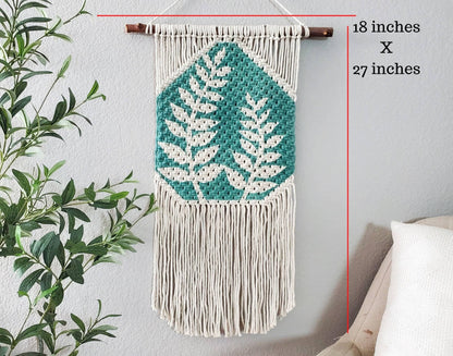 Hand painted macrame botanical wall hanging. Ready to ship.