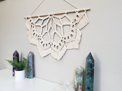 Large macrame half mandala wall hanging.