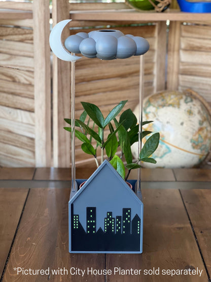 Stormy Dripping Rain Cloud with Glow in the Dark Moon Charm – House Plant Accessory