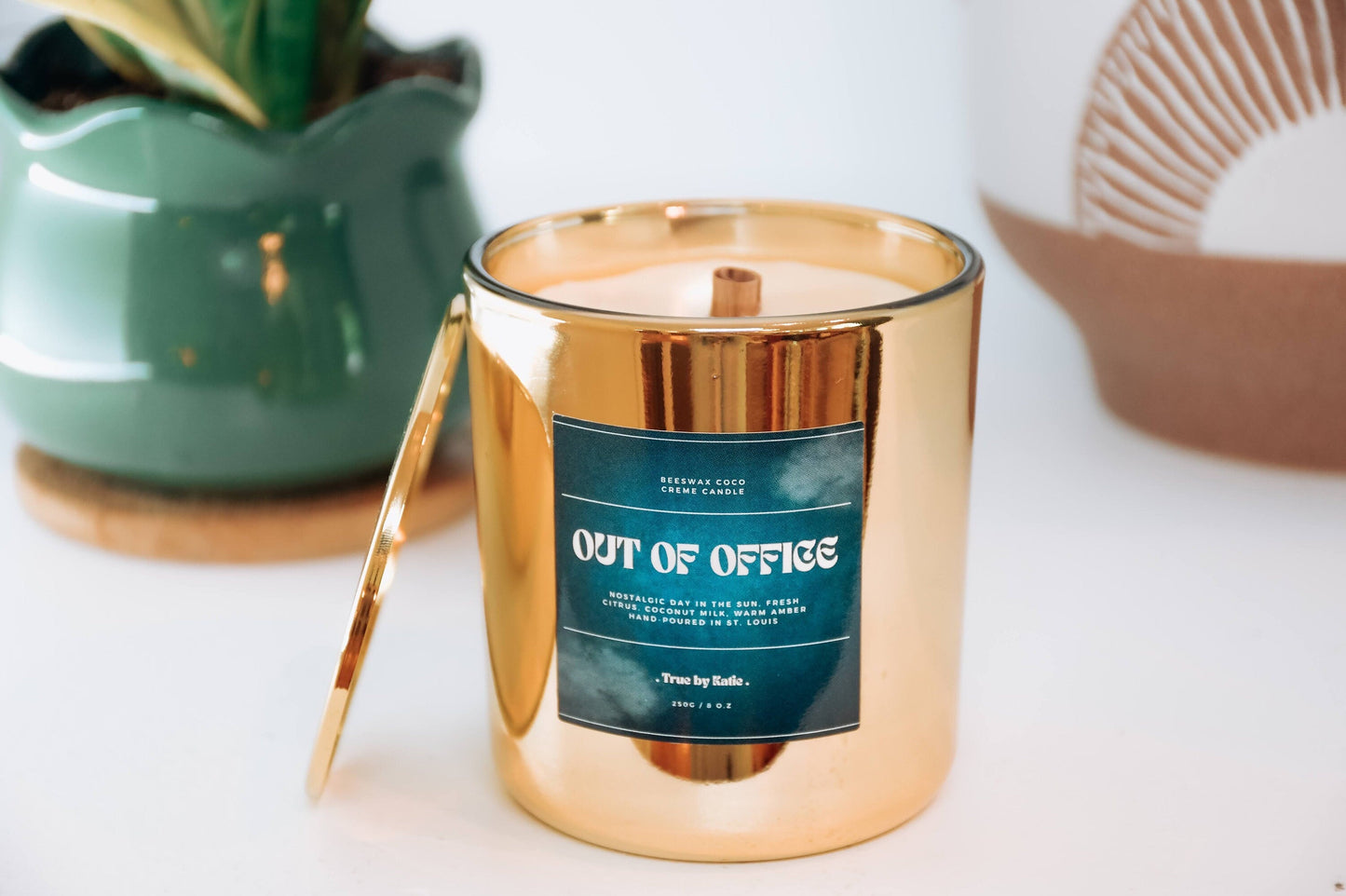 Out of Office Beeswax Candle | Coconut Amber Wood Wick 8oz – non toxic candle