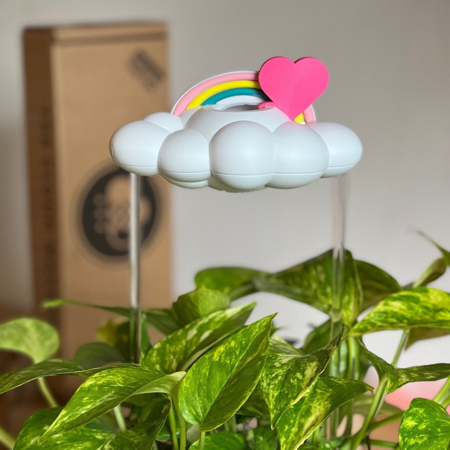 Original Dripping Rain Cloud with Pink Heart and Pastel Rainbow Charms – Clouds