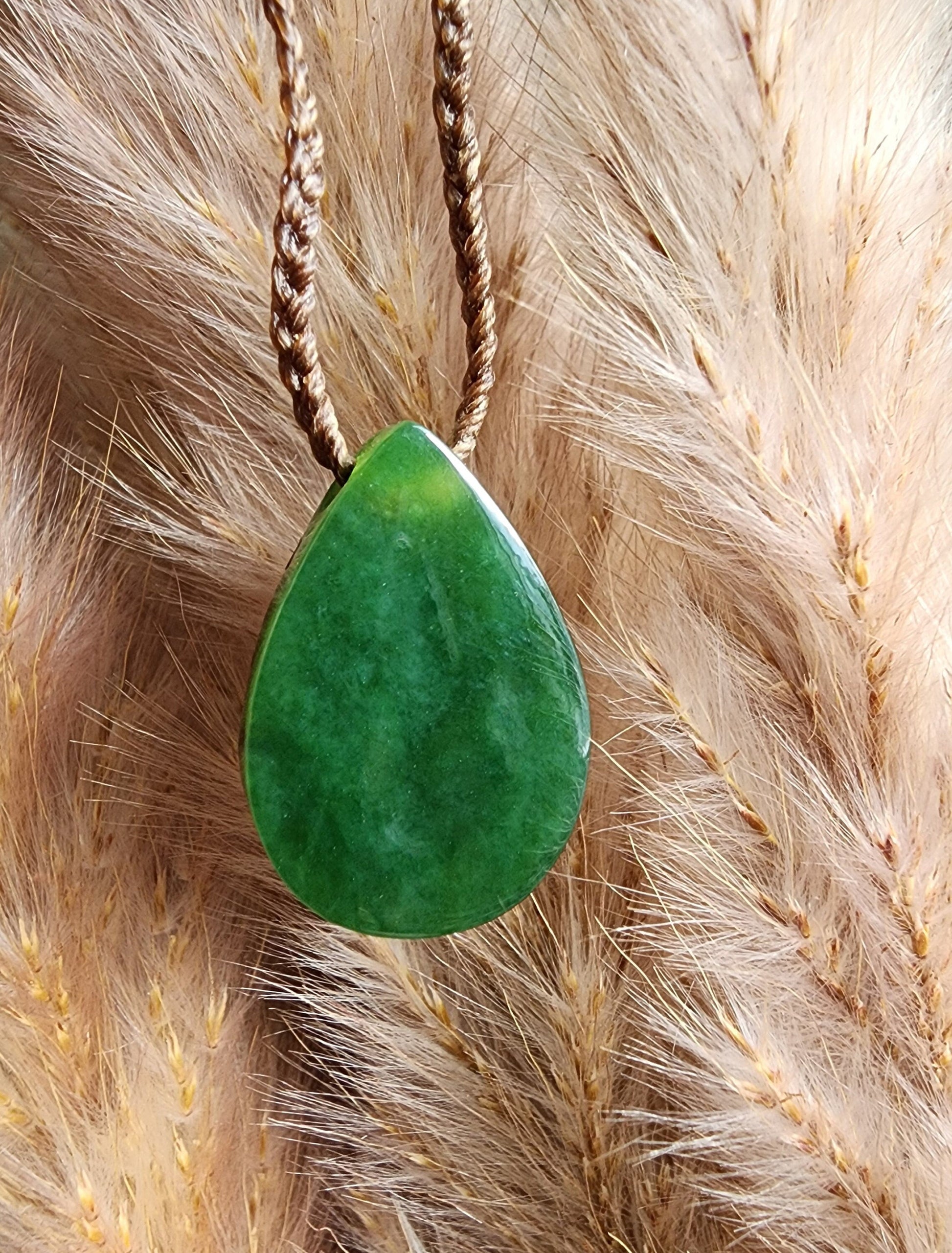 Canadian Nephrite Jade Teardrop Pendant with Abalone –