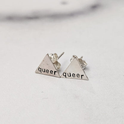 "Queer" LGBTQ - Silver Stud Earrings