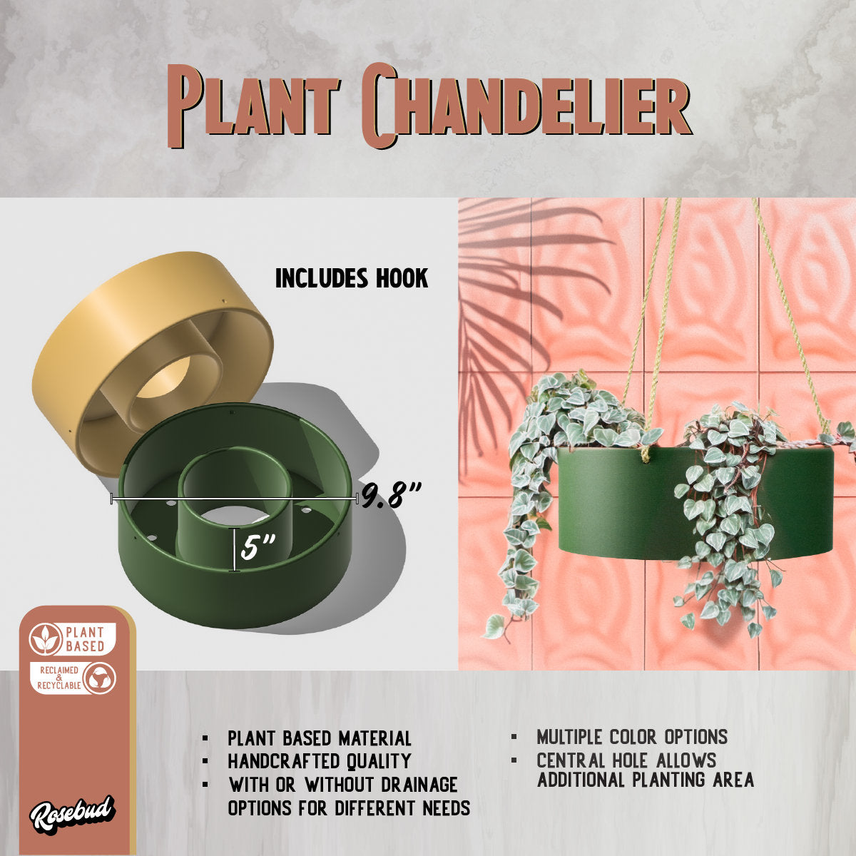 Hanging Chandelier Planter with Drainage White / Drainage Hole