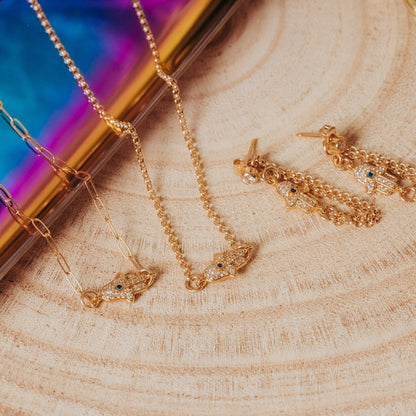 Gold & Silver Hamsa Dangle Earrings