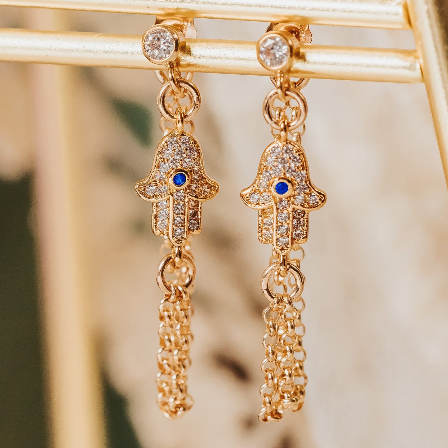 Gold & Silver Hamsa Dangle Earrings