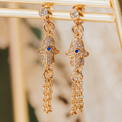 Gold & Silver Hamsa Dangle Earrings
