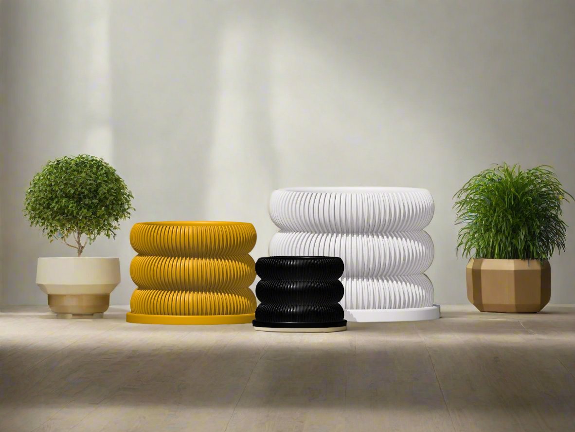 Ribbed Bubble Plant Pot With Drainage and Saucer – Planter
