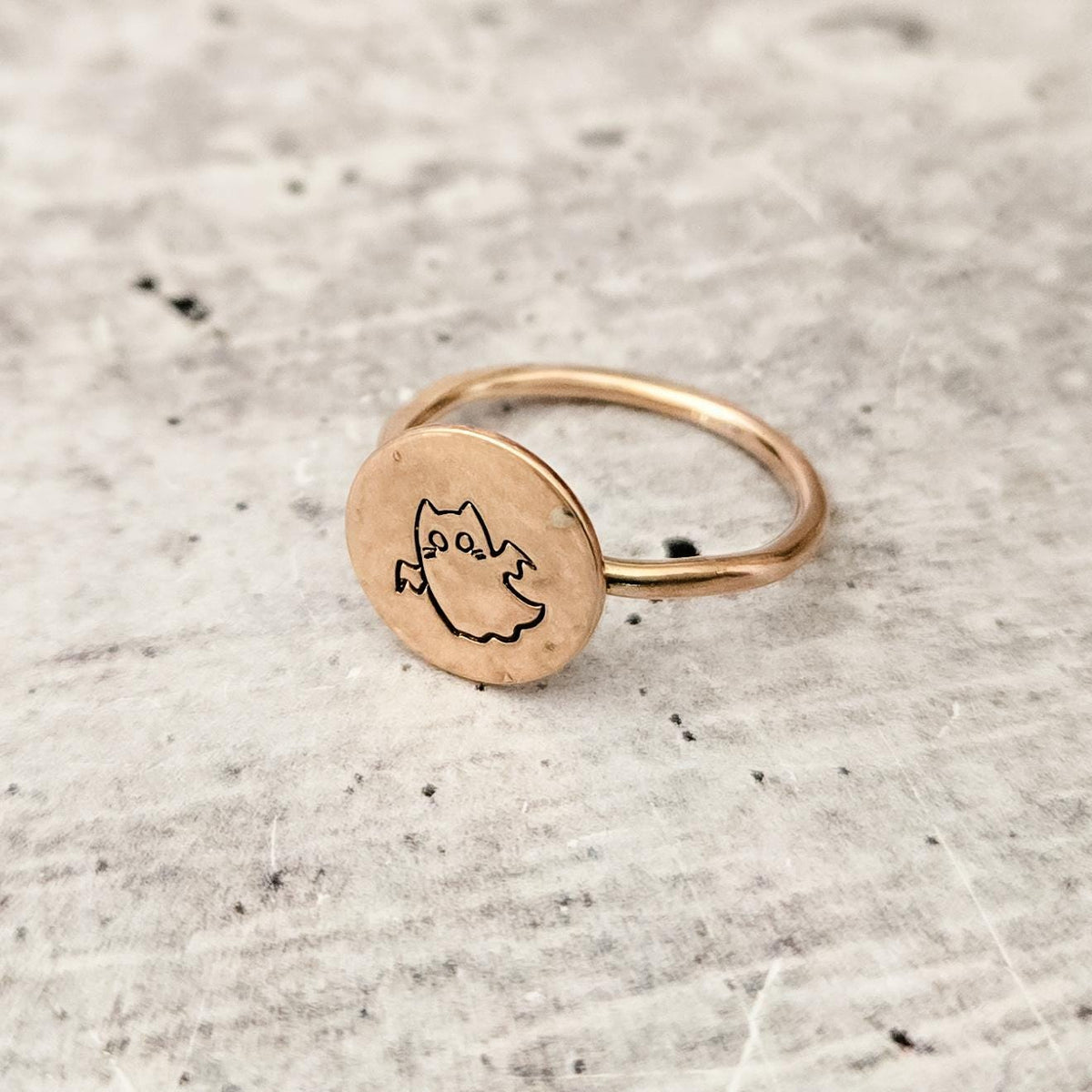 Halloween Ghost Cat Ring: Sterling Silver or Gold-Filled