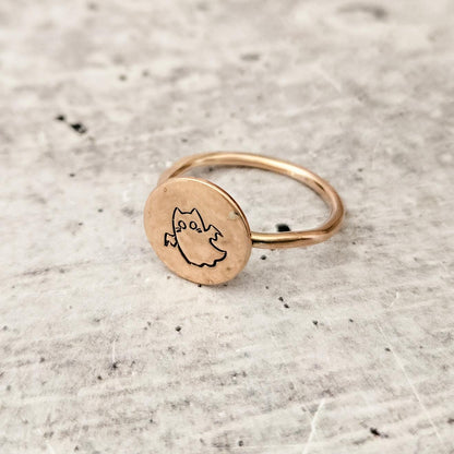Halloween Ghost Cat Ring: Sterling Silver or Gold-Filled