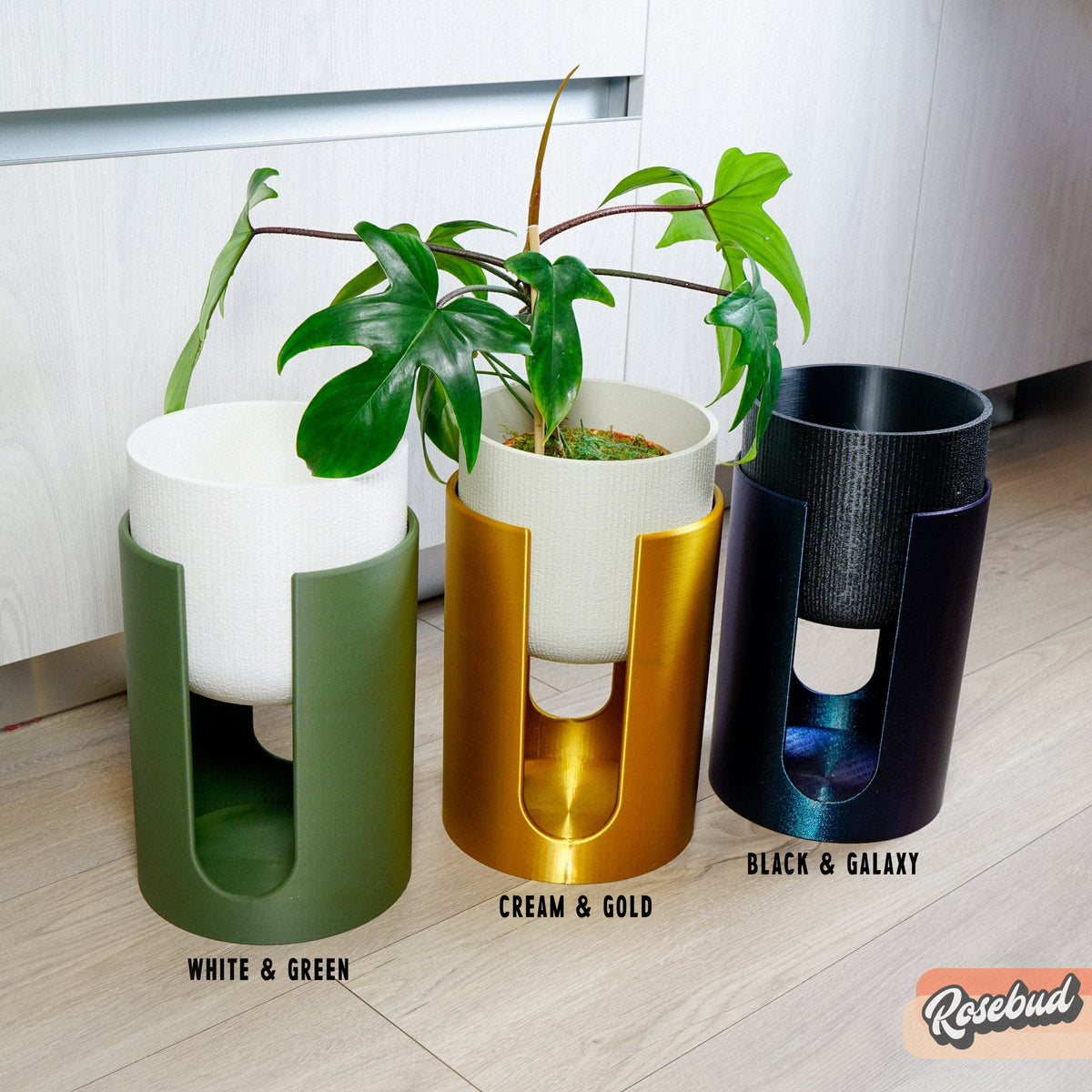 Mid-Century Modern Planter & Plant Stand Set with Drainage