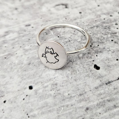 Halloween Ghost Cat Ring: Sterling Silver or Gold-Filled