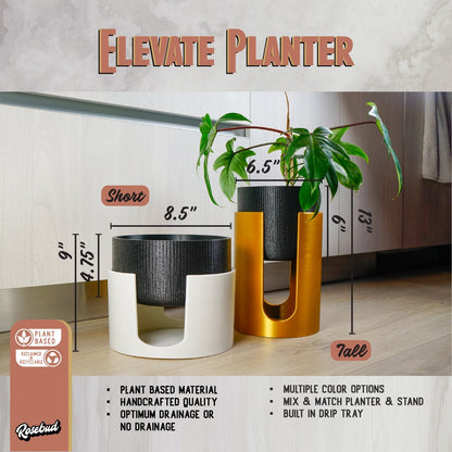 Mid-Century Modern Planter & Plant Stand Set with Drainage